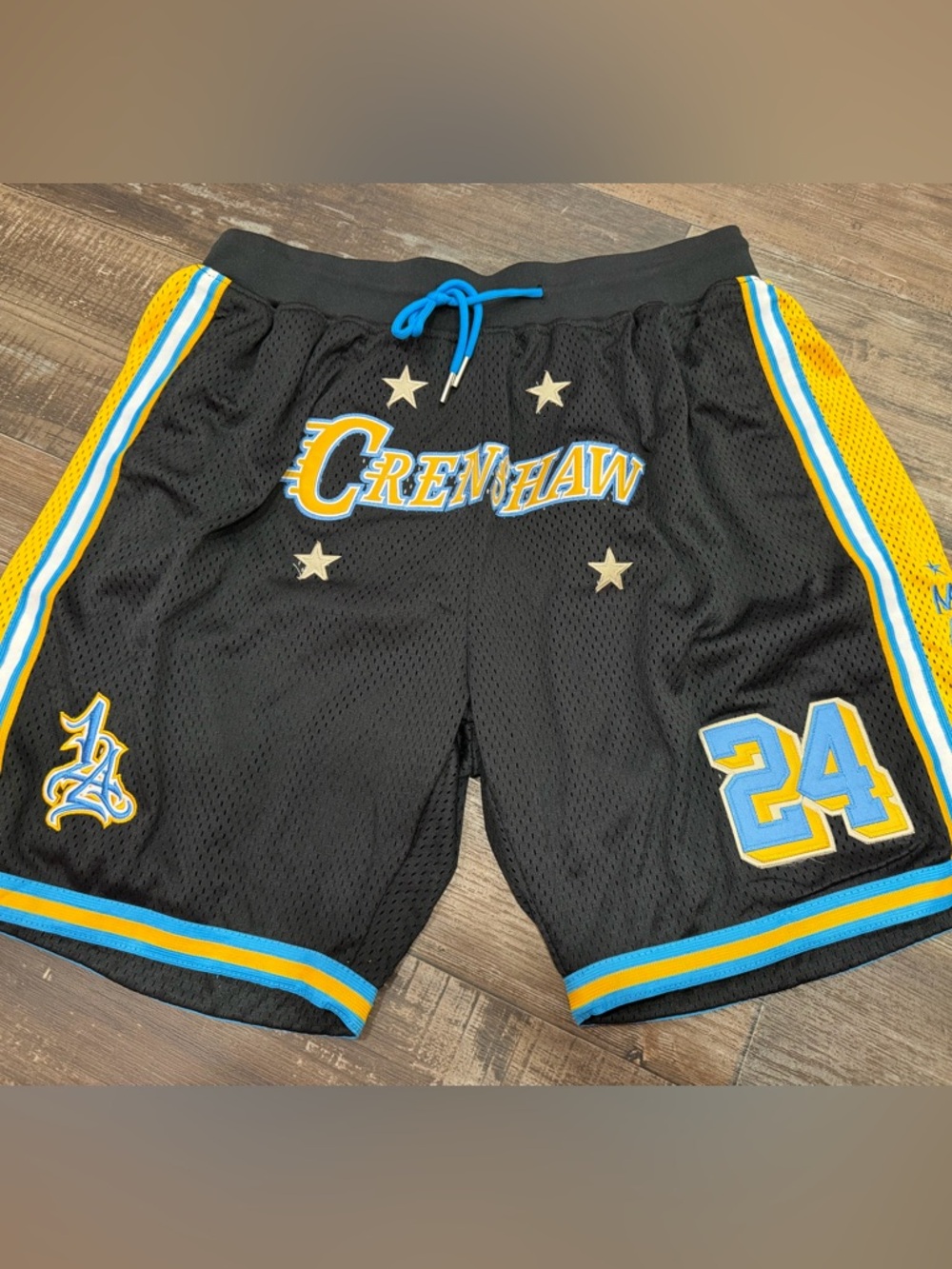 Crenhaw Black Athletic Mesh Shorts with Blue Drawcord & Yellow Trim